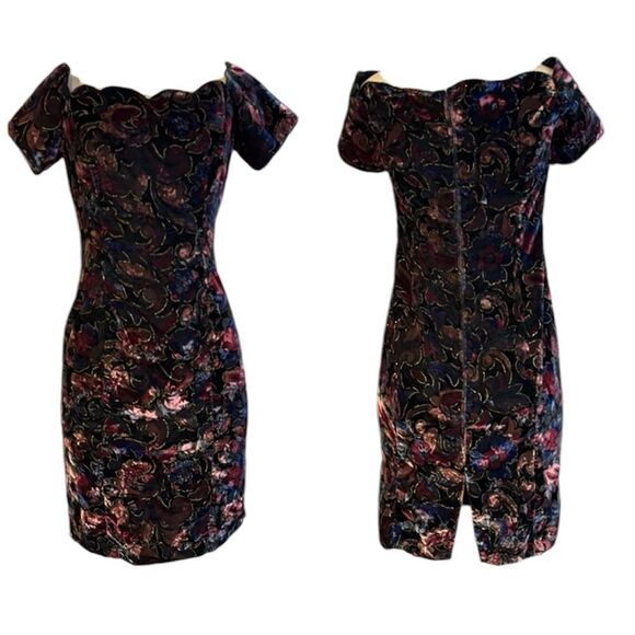 VNTG BURNOUT VELVET SCALLOP TRIM FITTED COTTAGECORE MINI DRESS BY STEPPIN’ OUT 9 - Picture 1 of 12